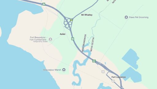 An aerial view of the Nova Socita-New Brunswick border